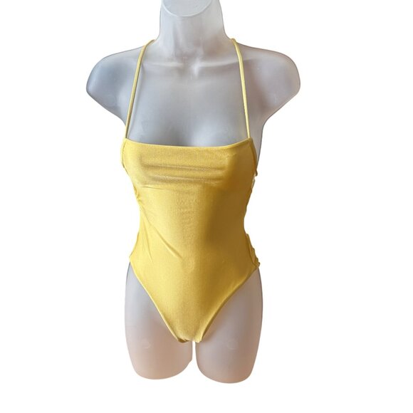 Lovers & Friends Yellow Halter One-Piece Swimsuit With Strappy Back Size XS - Picture 1 of 5
